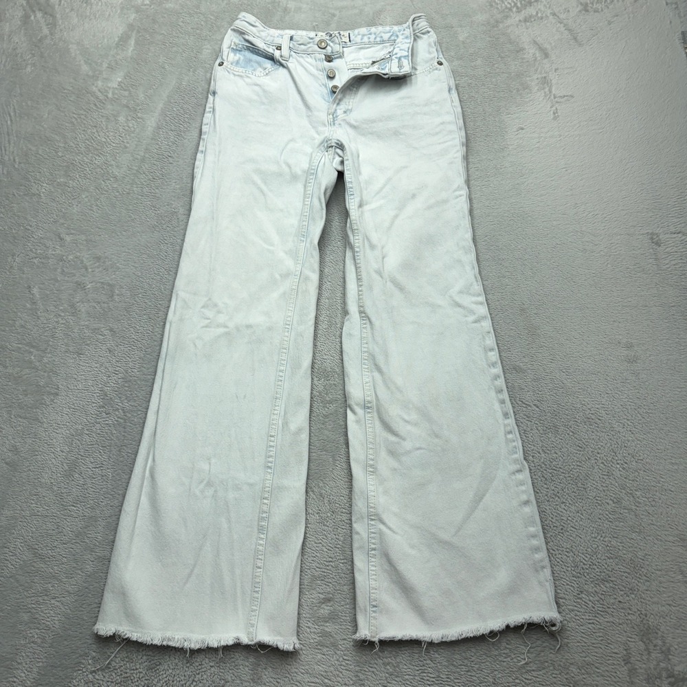 We The Free Wide Leg Jeans Womens Size 24 High Rise Light Wash Denim Raw Hem